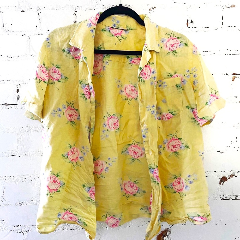 Ralph Lauren Yellow Floral Short Sleeve Button Up
